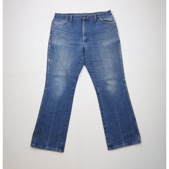Vtg 90s Streetwear Mens 36x32 Distressed Flared Wide Leg Denim Jeans Blue USA